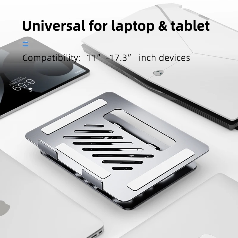 Aluminium Adjustable Laptop Stand With 360 Rotating Base Computer Stand For Laptop Ergonomic Foldable Laptop Riser Gray Silver