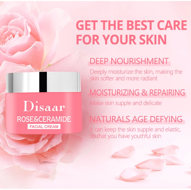 Disaar 100% organic rose whitening face cream ceramide soothing deep nourishment moisturizing facial cream