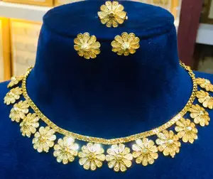 24K Gold Vintage Fashion Set Indian Manufacturer Includes Necklace Combs-for Silver Anniversary Mainly Copper Jewelry Made USA