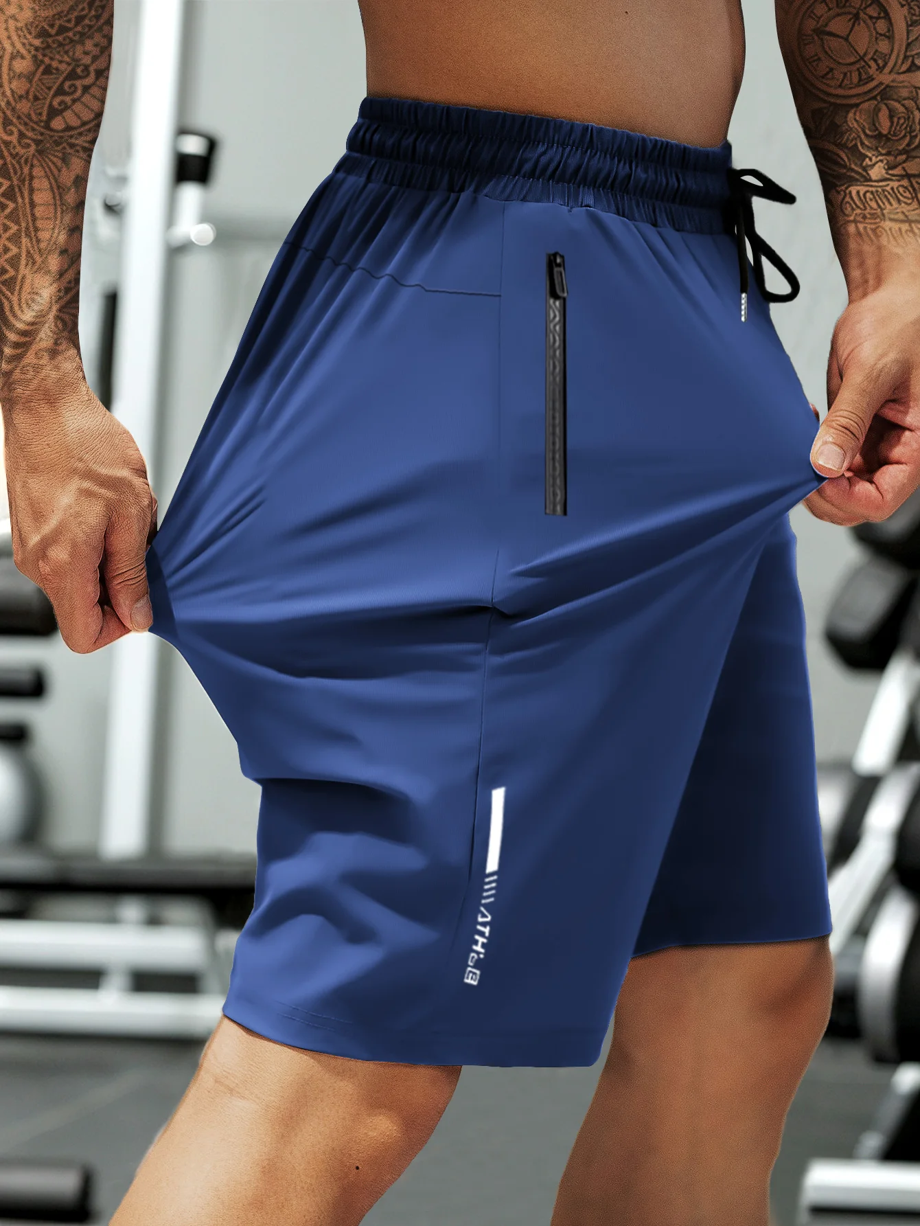 Mens Gym Workout Shorts Quick Dry Athletic Shorts Lightweight Running Shorts with Zipper Pockets Breathable Elastic Sporty Pants