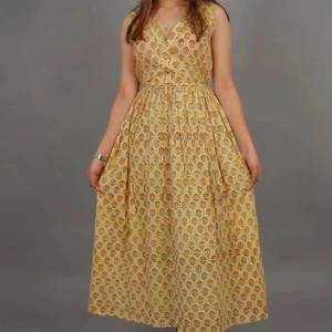 Beautiful Hand-Block Printed Cotton Dress Solid Pattern Maxi Indian Dress for Autumn and Winter Season