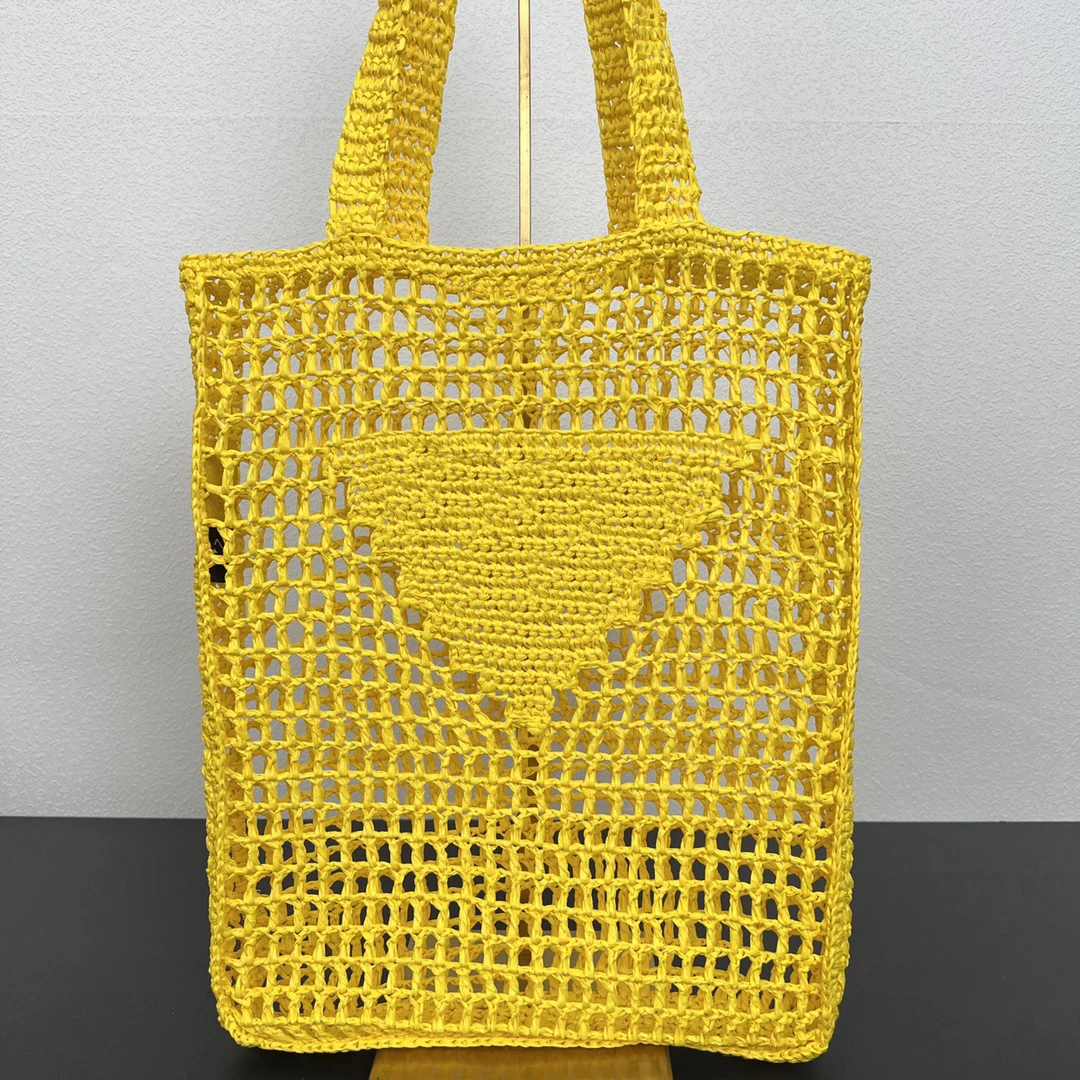 Designer Raffia Tote Bag,Iconic Triangle Logo,Embroidery And Engraving ...