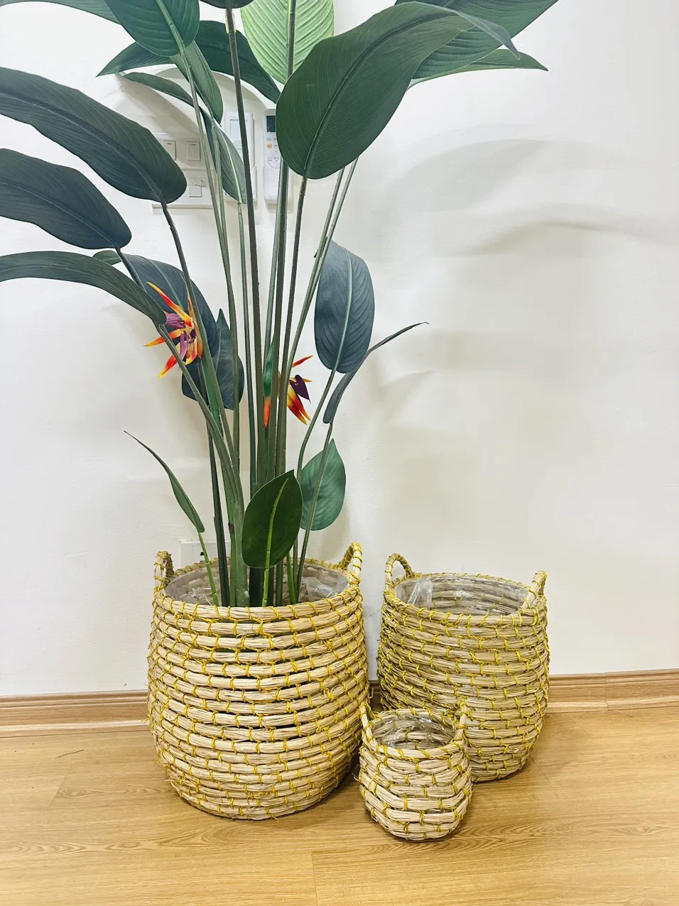 Mini Plant Baskets,Mini Flower Pot,Straw Plant Pot Table Decoration