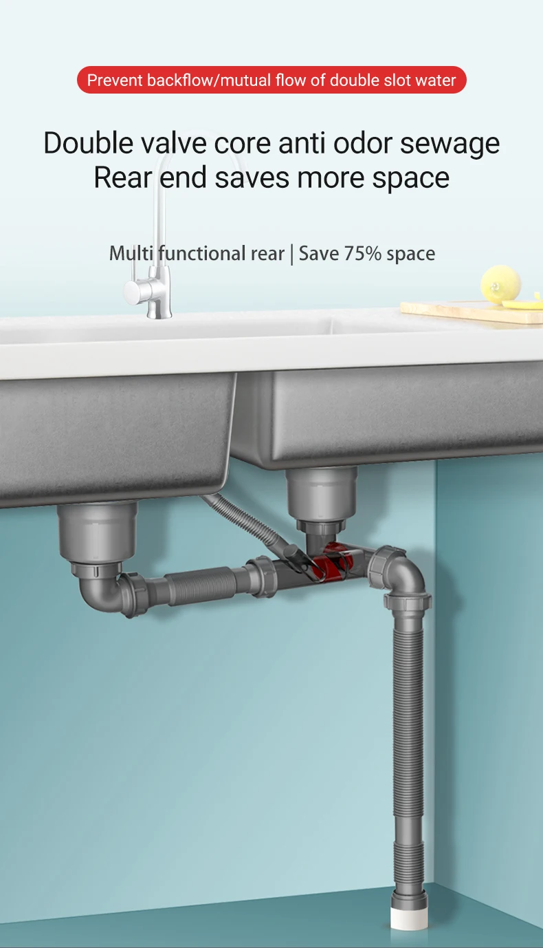 product new arrival high end stainless steel kitchen sink drain  durable  double bowl stainless steel  kitchen sink drain strainer-2