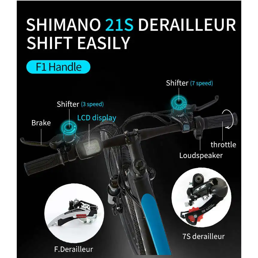 GTWO F1 26inch Electric City Bike with 350W 48V 15Ah Motor Aluminum Alloy Shimano 21S LCD Display