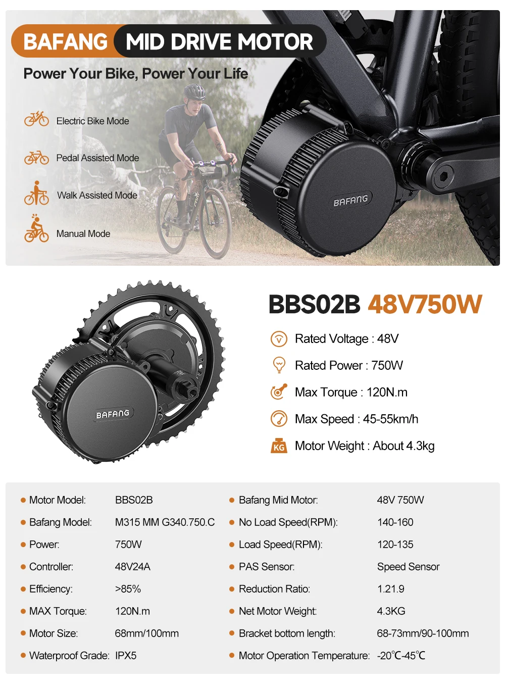 BAFANG Banfang EBike Mid Drive motore bicicletta parte 750W 48V Kit di  conversione bici elettrica con batteria 20Ah