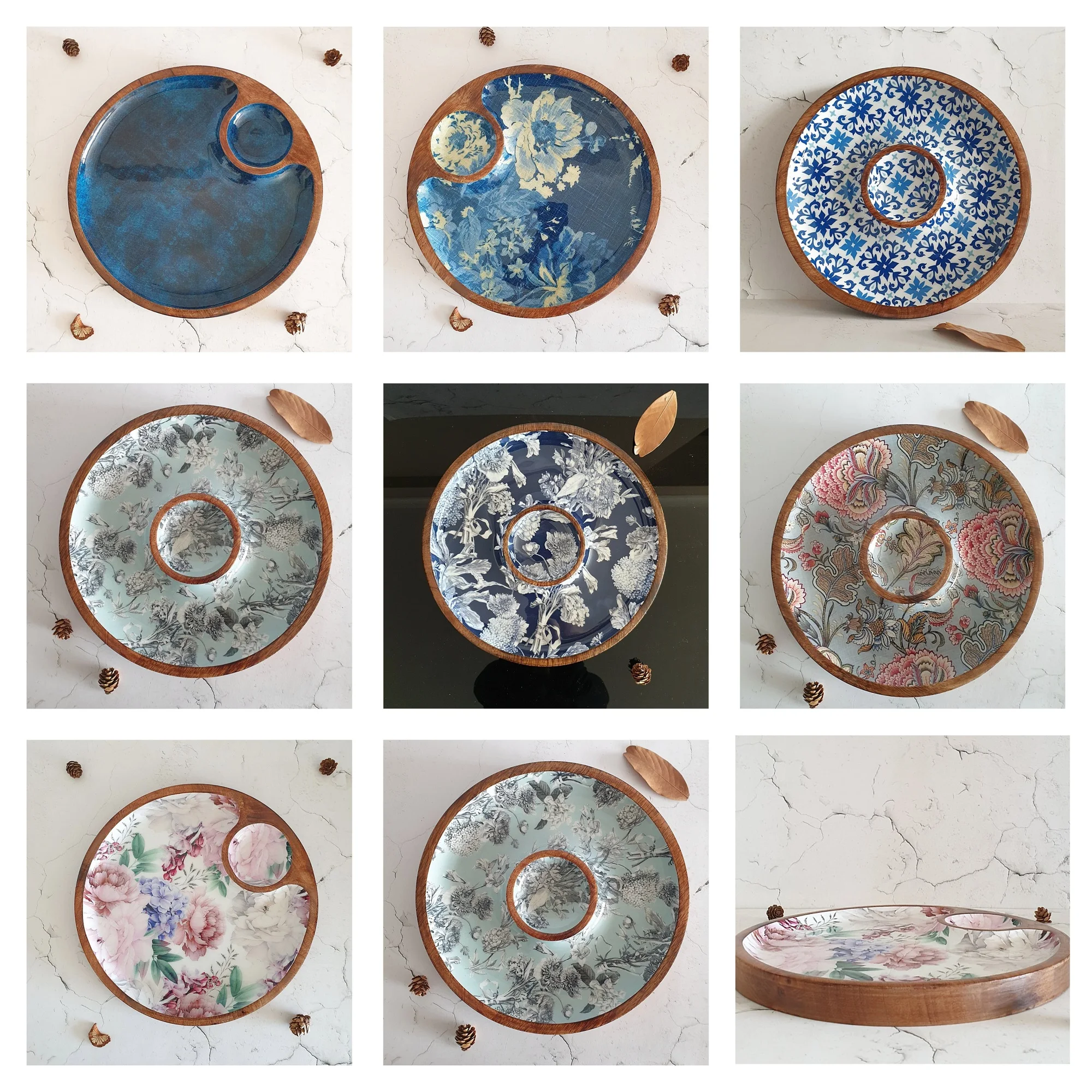 Customized Finished Serving Tray Round Shape Handmade Designer Platter