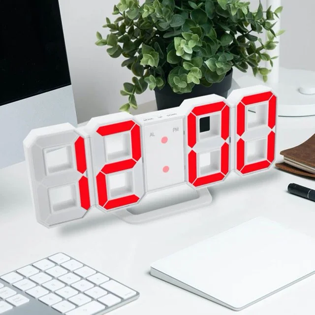 2025 Korea No. 1 Hot Sale Ins Modern Home Decor 3 Brightness Levels Night Light Wall Table Desk 3D White Digital LED Alarm Clock