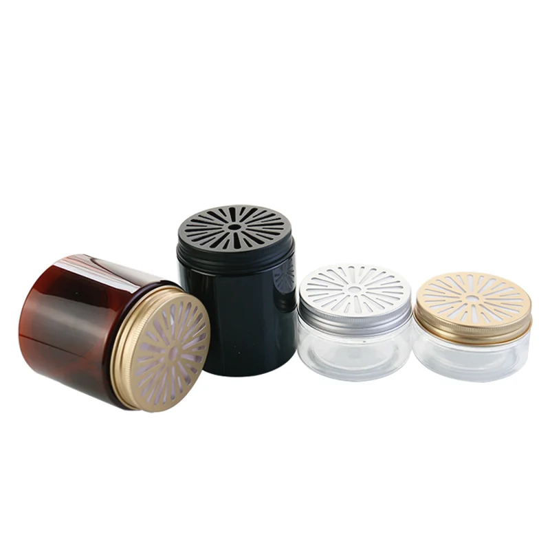 Empty 50ml 100ml 200ml 250ml 500ml Car Air Freshener Aromatherapy Plastic Solid Perfume Jar with Metal Hole Lid