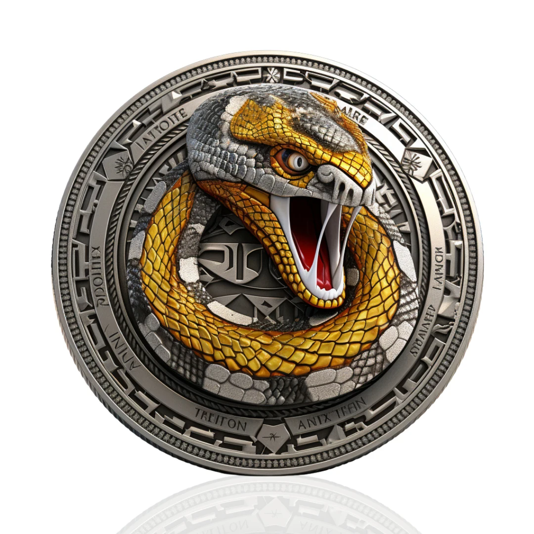 Custom Python Snake 3D Metal Challenge Coin - STAR LAPEL PIN