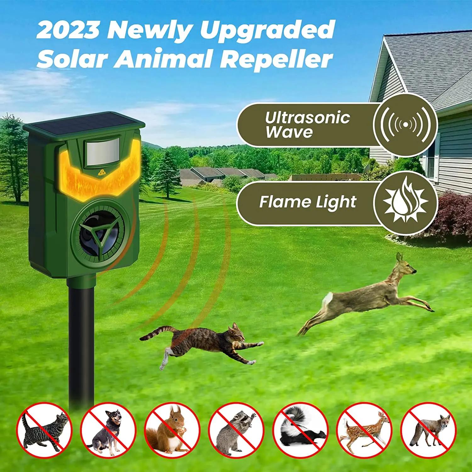 Solar Animal Repellent Ultrasonic Cat Deterrent Marten Deterrent up to 8m Range Motion Sensor 13.5 to 45kHz Dog Bird Fox Rat