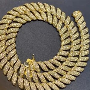 High Quality Customized 16mm Iced Jewelz D VVS Cuban Link Moissanite Chain 925 Sterling Silver Rhodium Plated White/Yellow Gold