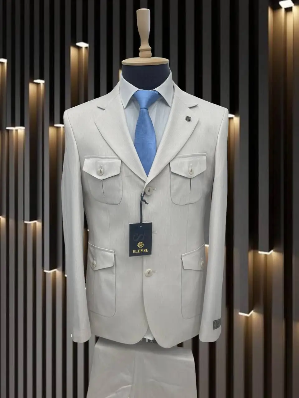 Blue Black Safari Men's Suits Tailormade Blazers Pants Normal Business