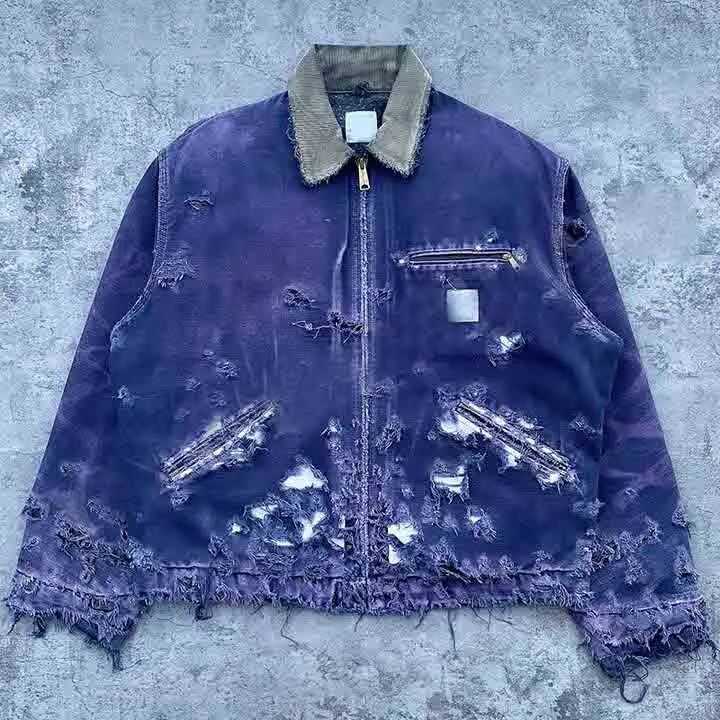 Salati Custom Zip Distressed Wash Faded Canvas Duck Work Jacket for Men Mechanic Worker Jacket for Detroit Winter