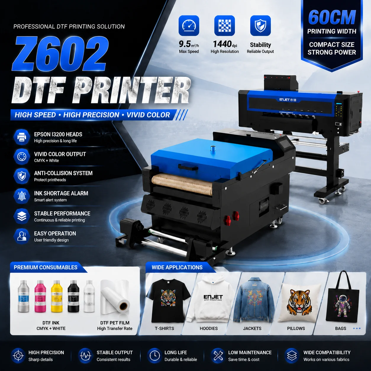 2head 4 Heads I3200 Dtf Pet Film Heat Transfer t Shirt Printing Machine 60cm DTF Printer with  White Ink