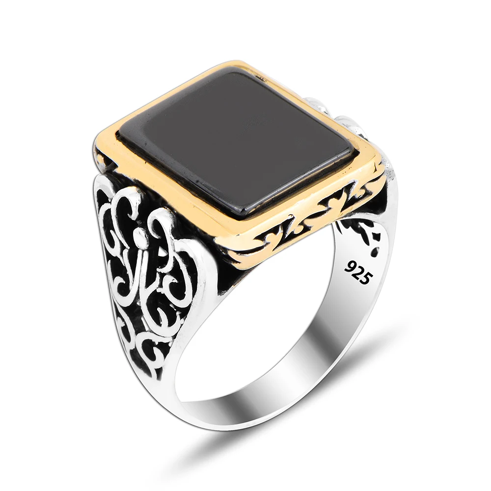Trendy Art Design Onyx Luxury Men Ring 925 Silver Jewelry Wholesale