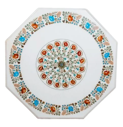 Marble inlay Coffee Table Top with Antique Marble Inlay Handcrafted Indian Stone Artwork Decorative Home Furniture