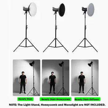Godox 16.5inch/42cm Silver Beauty Dish Bowens Mount Reflector With White Diffuser, Light Modifier for Bowens Mount Studio detail image