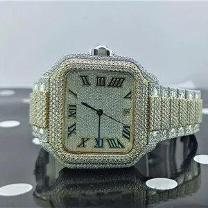 Latest Design Customized Fashion Jewelry Crafted Stainless Steel Fully Iced Out Wrist Watch for Men Lab Grown Diamonds