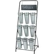 Flower Display Stand with 12 Pcs Flower Buckets 3 Tier Plant Stand with 4 Wheels Cart for Indoor Outdoor Planter with Stand