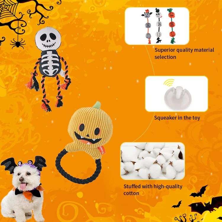 D KING Interactive Custom Skull Dog Rope Toys Set Dog Tug Toy Halloween Dog Toys