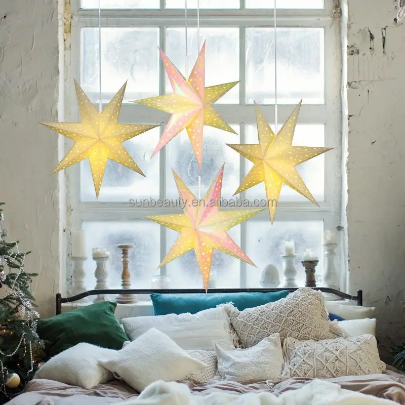 Paralume di carta a forma di stella in carta con paralume grande 60 cm, decorazione da appendere per Natale, matrimonio, casa, feste, rosa, 02, 35 x 28 x 1