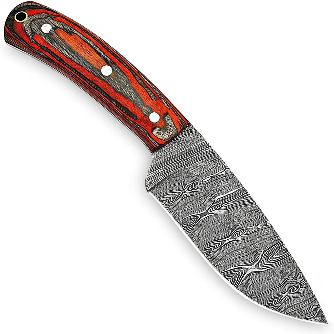 Handmade Damascus Steel Knife Resin And Bull Horn Handle With Leather