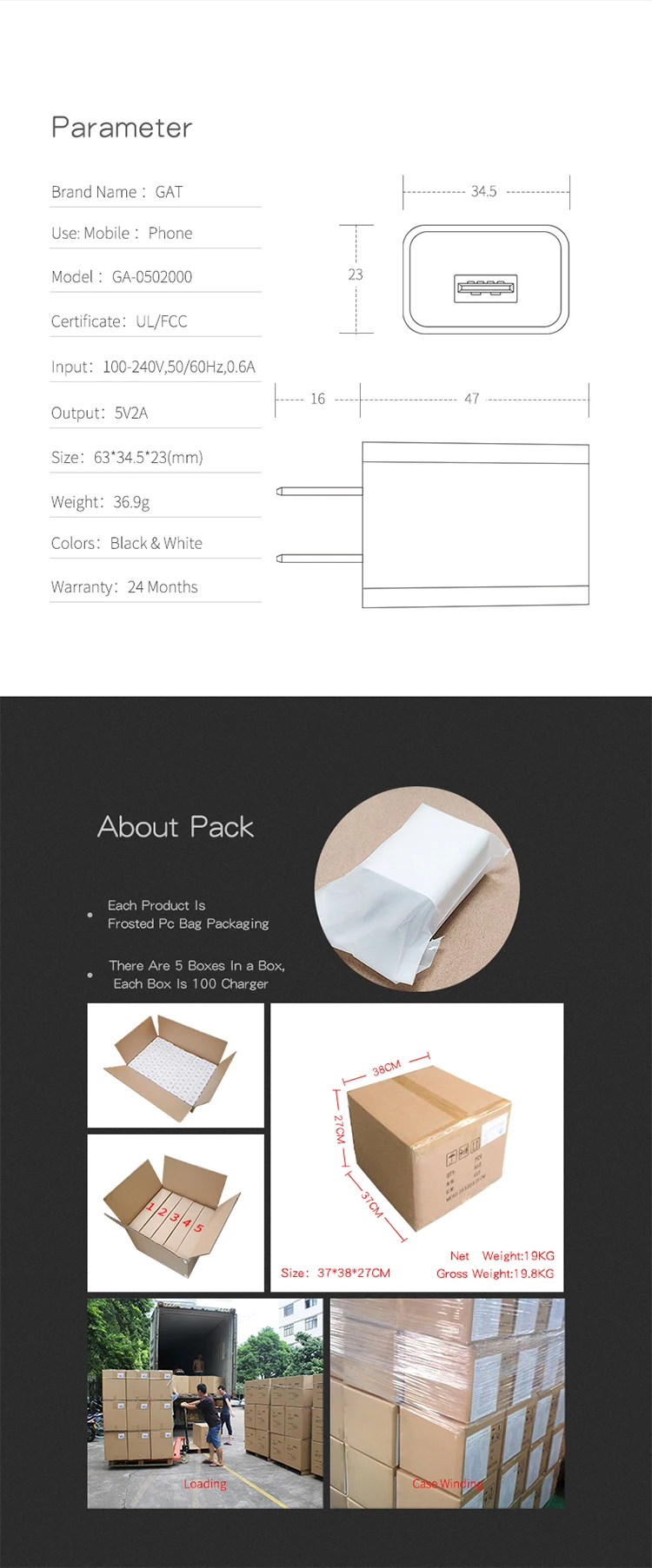 US U L FCC Certificated Portable Dual USB Ports 5V 2A Wall Charger Adapter For Mobile Phones