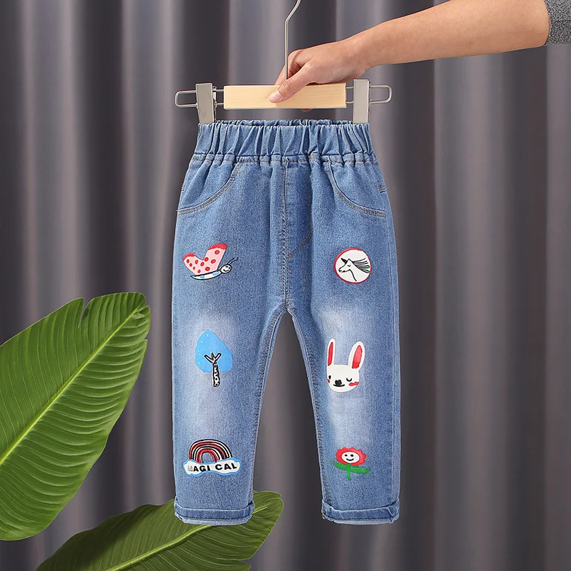 Джинсовый комбинезон для маленьких девочек, штаны с мультяшным принтом, детская одежда, джинсы