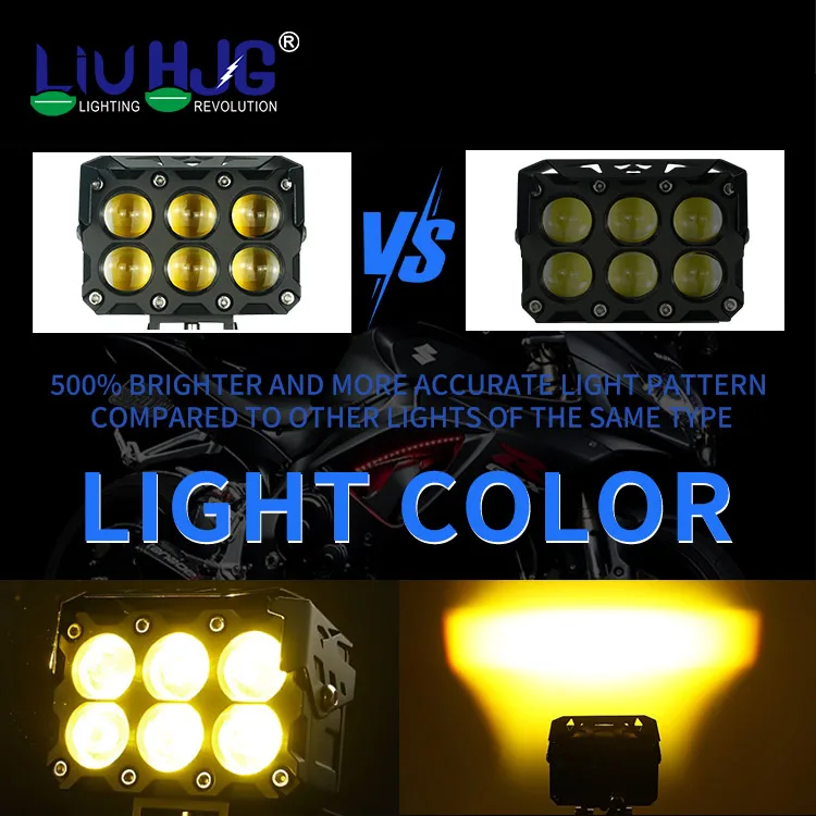 LIU HJG 6 Lens Dual Color Laser Driving Super Bright Led Auxiliary Lights Spot Light Fog Lamp for Motorcycles