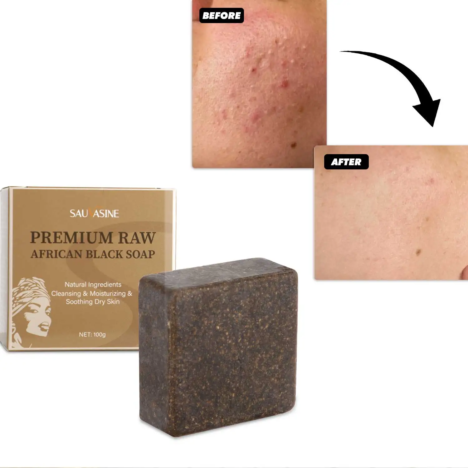 Private Label Hot Selling Nourishing Skin Deep Cleansing African Black Soap Premium Raw African Black Soap