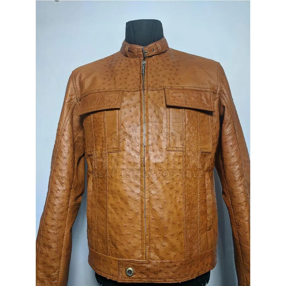 Wholesale US Size Stand Collar Sheep Skin Leather Jacket