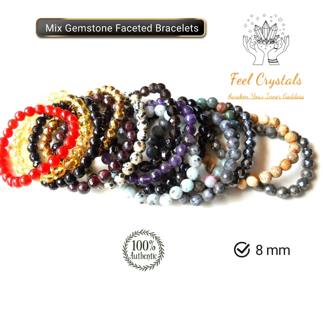 Stylish Unisex Bracelet with 8 mm Amethyst Faceted Beads Natural Crystal Gemstones Stretchable Trendy Men Women Boys Gift Idea