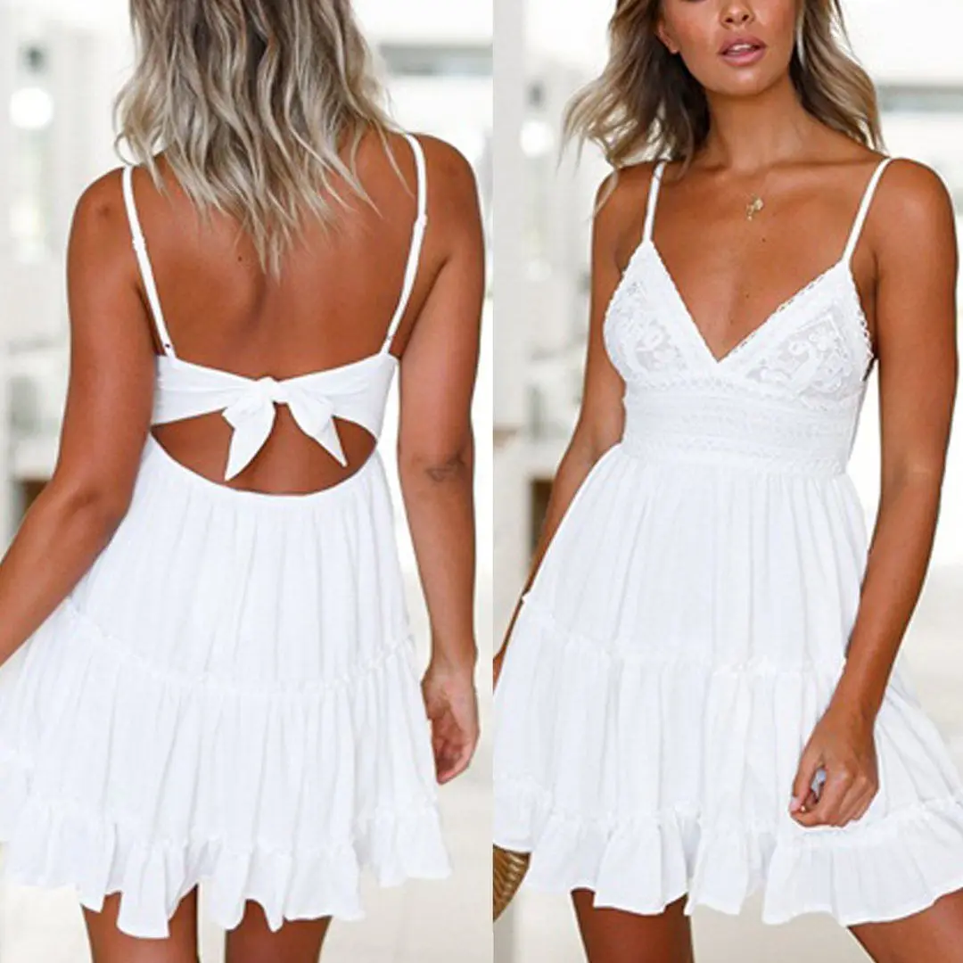 Summer Women Clothing Sexy Sexy Backless Lace up Silk Net Dress