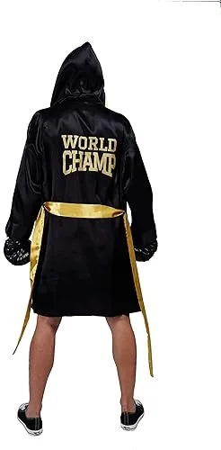 Boxing Pro Full Length Boxing Robe With Hood Black Color Martial Arts Wear Boxing Robe With Custom Design and Size  MS-BR-017