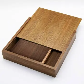 Ecofriendly Wooden Photo Box Walnut Wood Box with Sliding Lid Top for Wedding Gifts for Couples Unique Wood Decorative Boxes