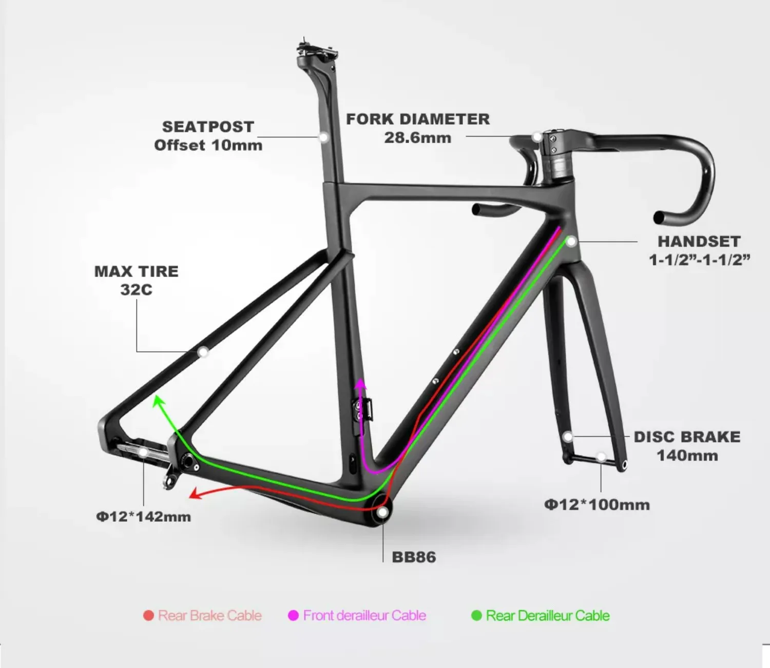 New All Inner Cable Disc Road Carbon Frame T1000 Carbon Road Bike Frame