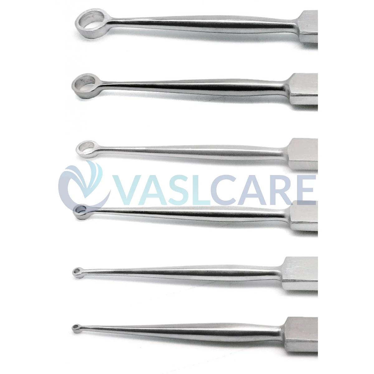 Dermal Curettes Set of 6 Pcs 1mm to 6mm Stainless Steel ENT Curettes Dermatology instruments by Vaslcare Derma Biopsy Curettes