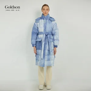 Winter Tie-dye Detachable Hood and Sleeve Stand Collar 90% Duck Down Jacket for Women