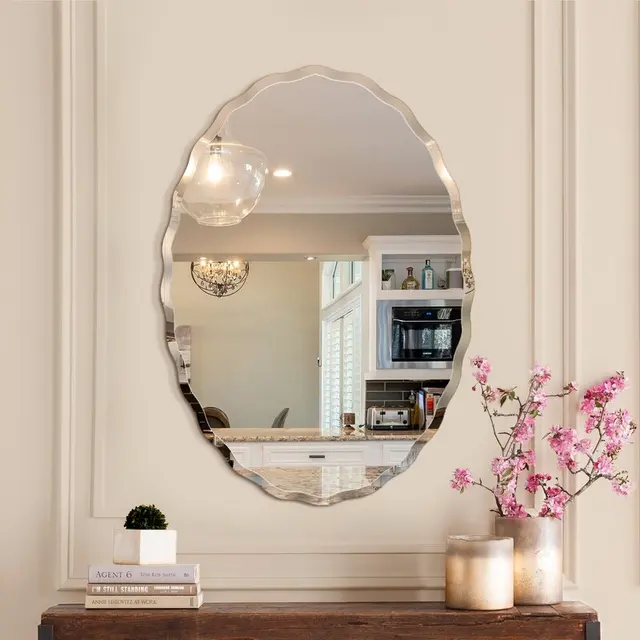 Modern oval wave beveling edge decorative bathroom living dinging room frameless wall hanging mirrors