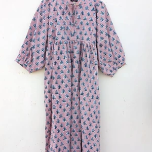 Handmade Summer Cotton Dress Hand Block Printed Floral Design with Ruffles Sustainable Autumn Season