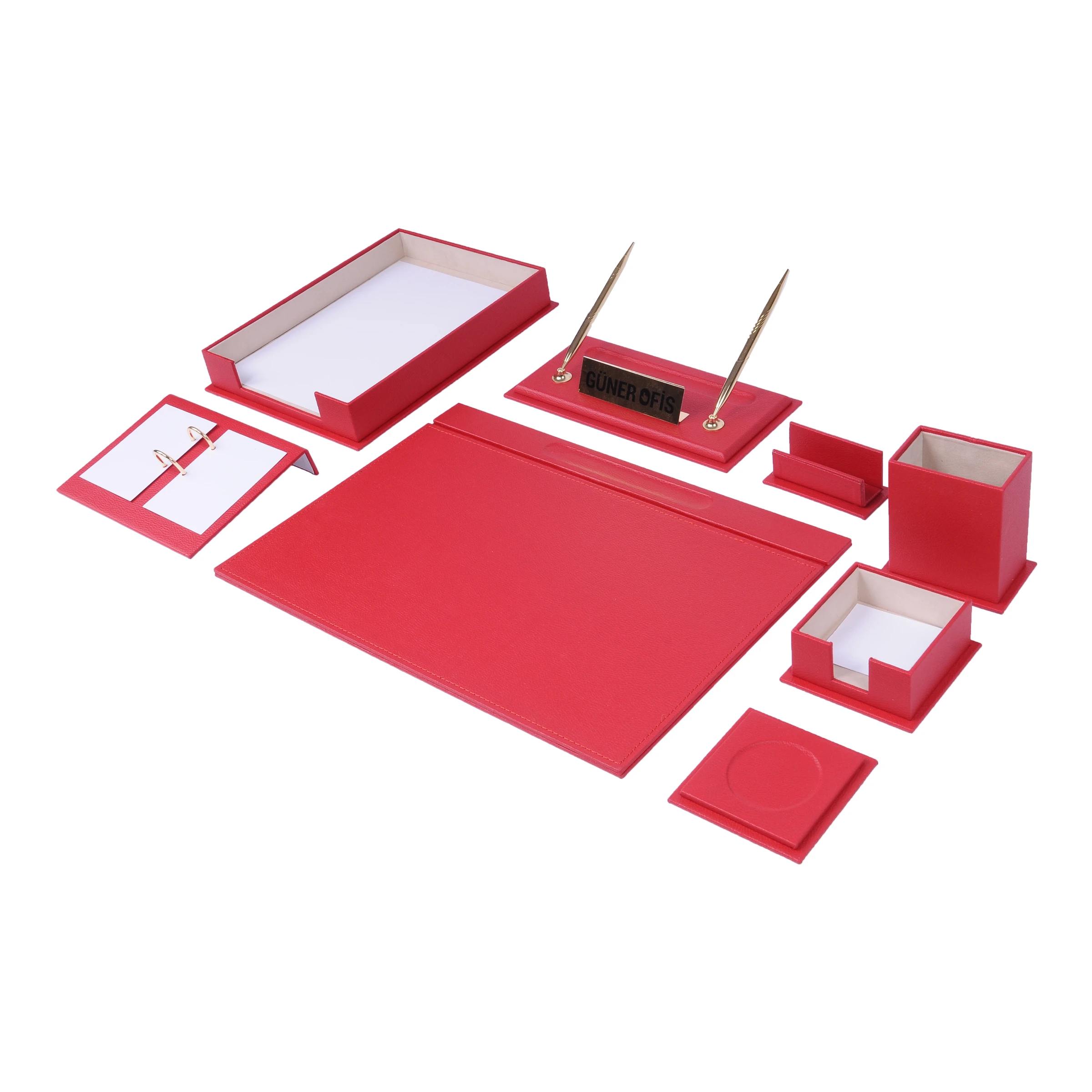 10 Pcs Leather Desk Set With Single Document Tray Office Supplies Desk