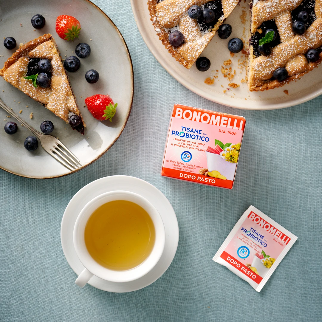 Top Quality Italian Herbal Tea with Probiotics Bonomelli 10 Sachets in a Tea Box for Good Digestion and Intestinal Flora Balance