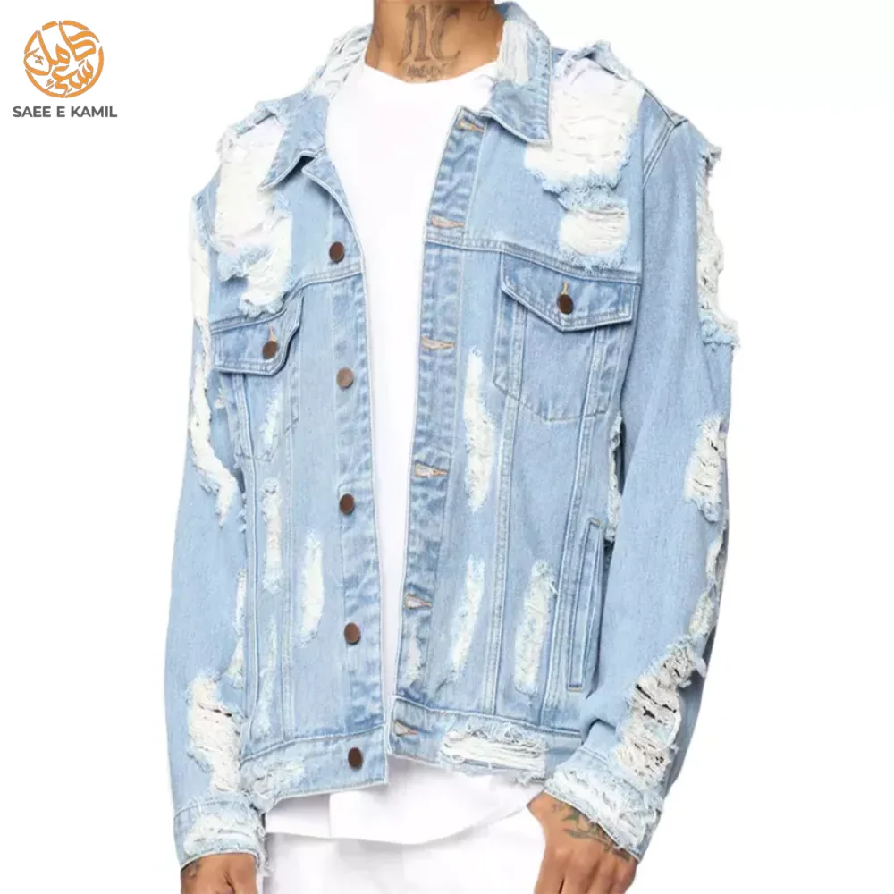 Wholesale Sublimation Baggy Men Denim Jacket Long Sleeve Single Button Denim Cowboy Jeans Jacket