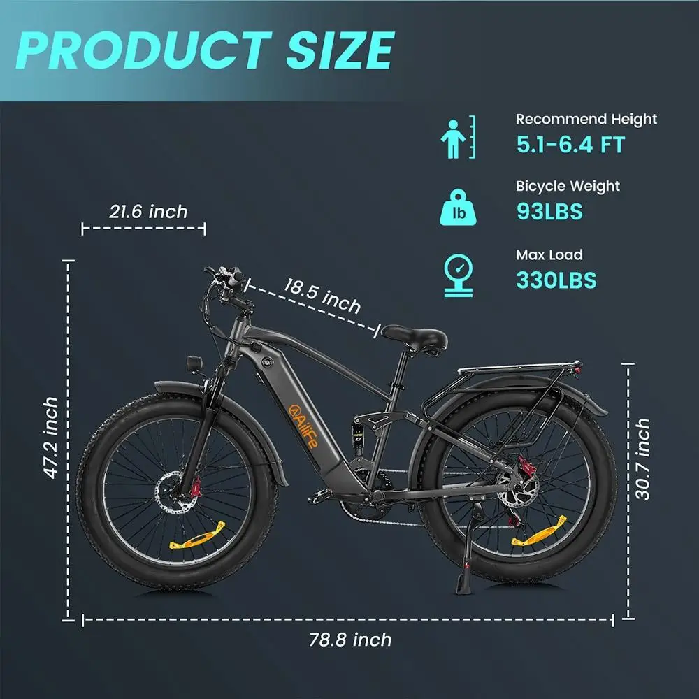 AILIFE X26B Electric Mountain Bike 26-Inch 1000W Powerful Motor 48V 13Ah Battery