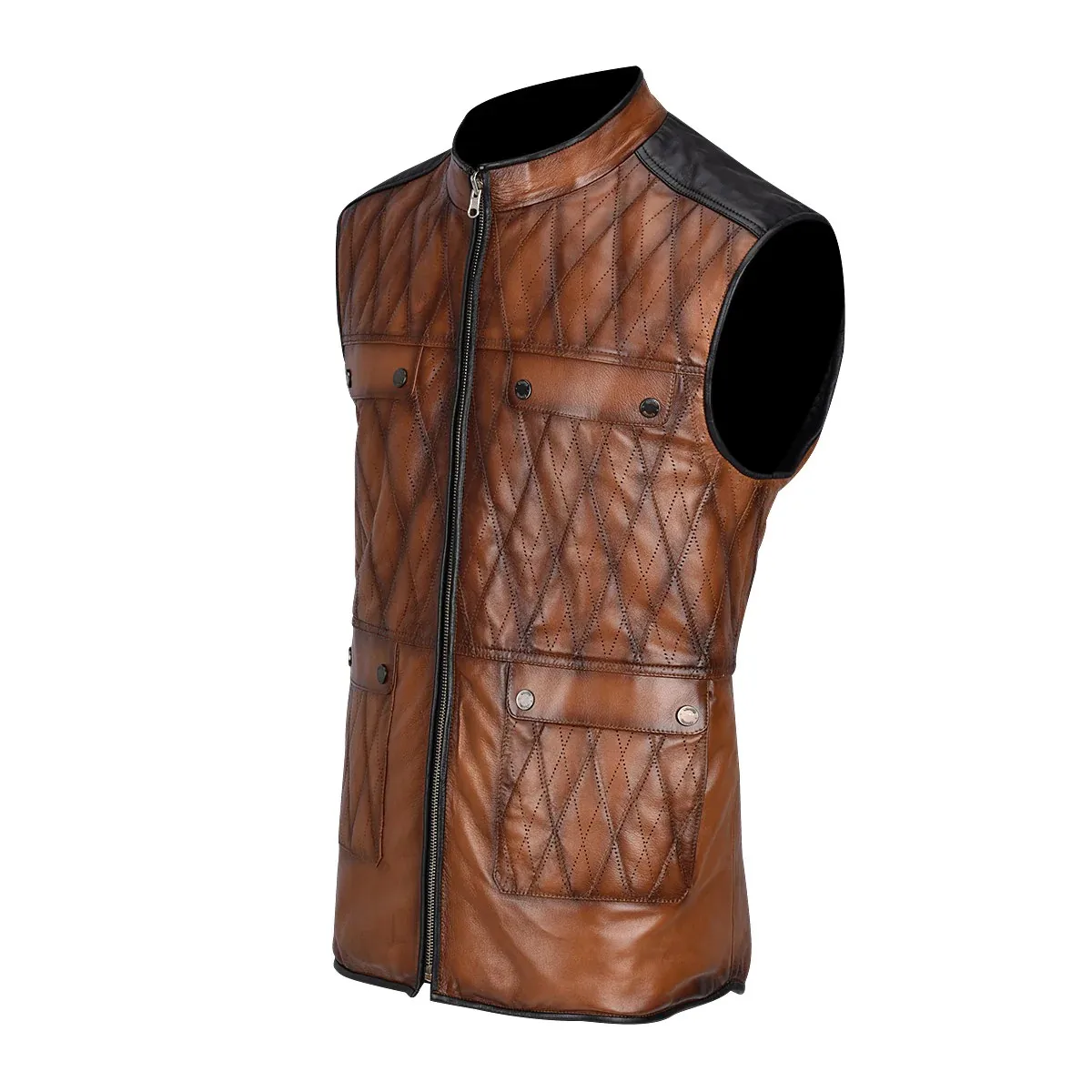 Men's Casual Bullet-Proof Style Leather Motorcycle Vest Winter Tactical Waistcoat and Sleeveless Jackets for Boys