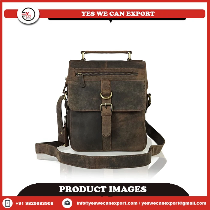 Messenger Bag For Men Vintage Look Genuine Leather Double Pocket Unisex