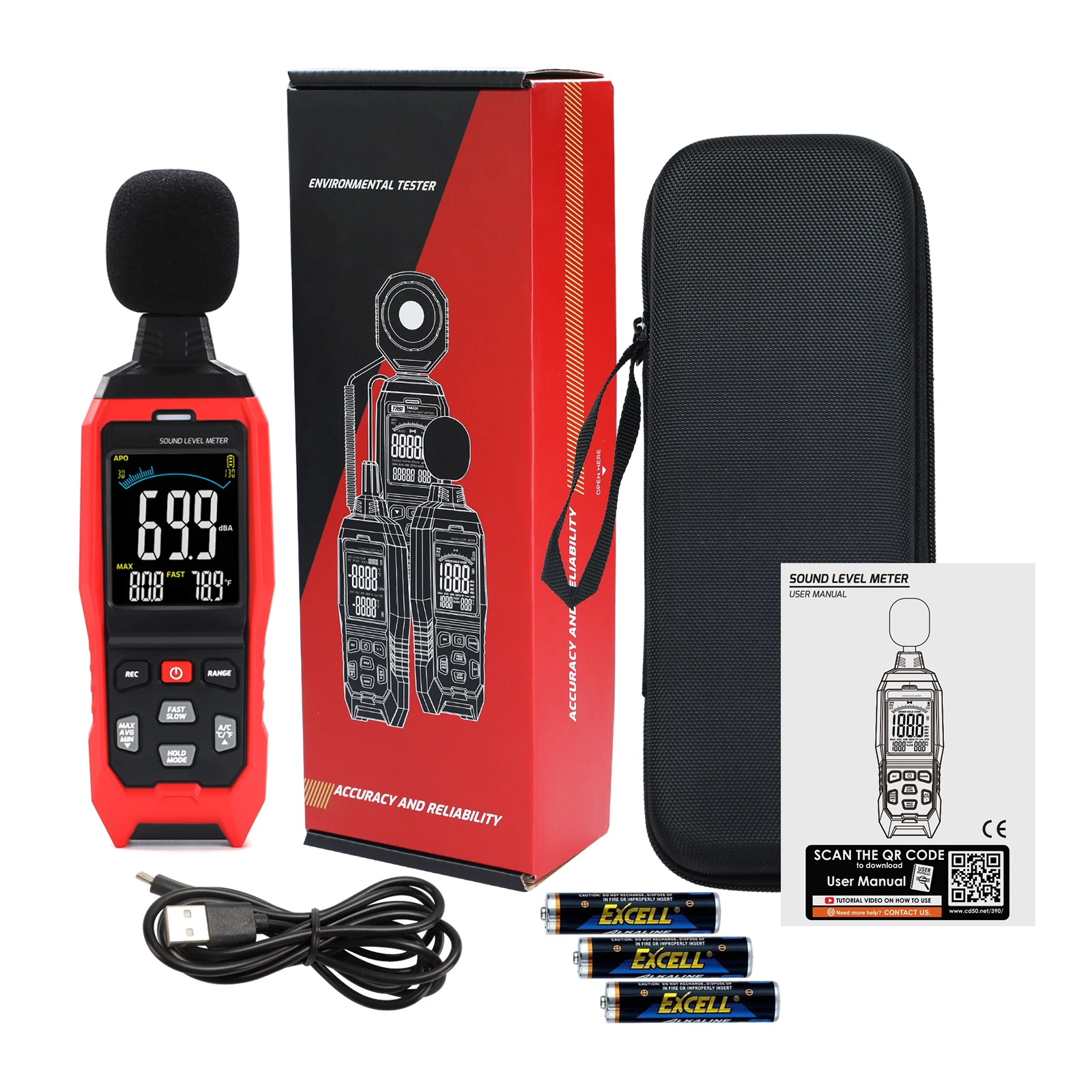 Décibelmètre Numérique Portable 30-130 DB – Sonomètre Avec écran LCD Rétroéclairé, Pour Maison, école, Atelier