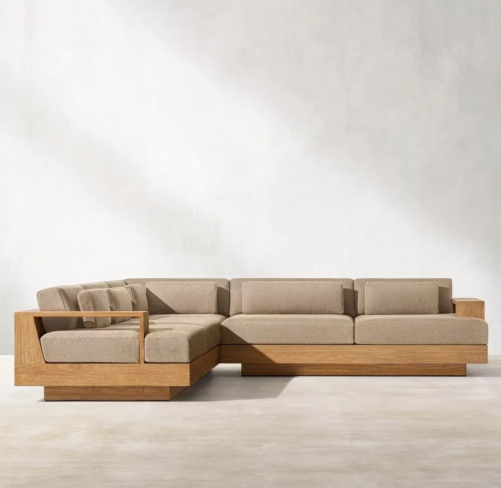 Modern Luxury Natural Teak Left Right Arm L Shape Sectional Sofa Teak