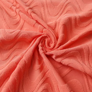 orange jacquard swim fabric polyester blend knitted stretch wave towel swimsuit bikini fabric roll raw material textile